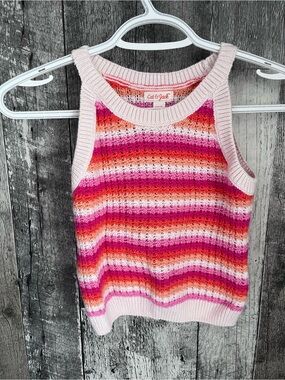 Kids Cat & Jack Pink, Orange & Fuchsia Striped Knit Tank Sweater size 6/7